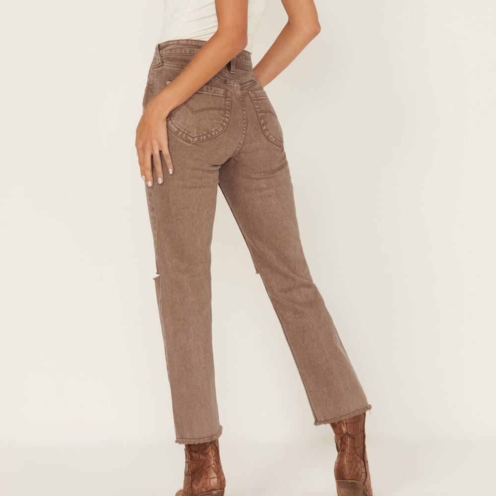 Cleo & Wolf Brown High Rise Straight Cropped Jeans